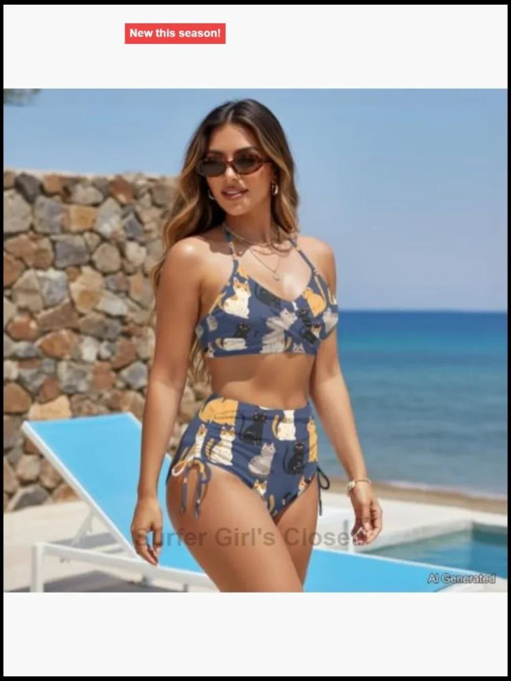 High Waisted Bikini Set Drawstring Tummy Control Two Piece Crisscross Tie Back